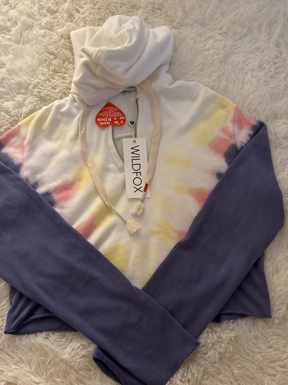Wildfox Pastel Tie-Dye Pullover Hoodie with Lavender Sleeves